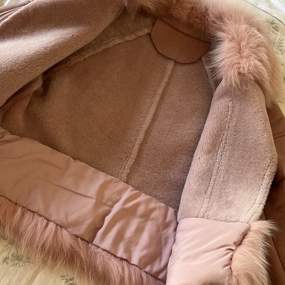 Dusty Pink Leather, Fox Fur Moto Jacket - Picture 5 of 6